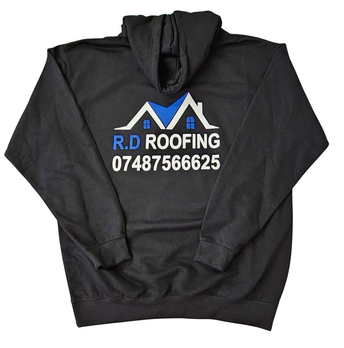 Back of a work hoodie with a large printed logo
