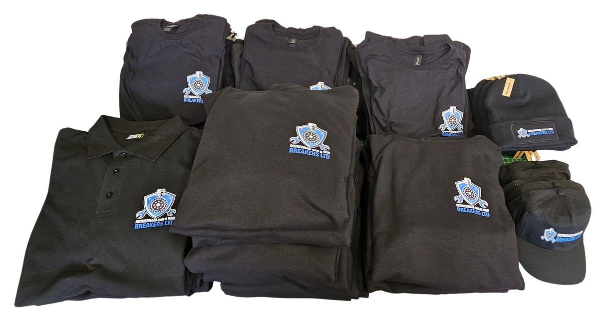 A set of printed branded workwear garments